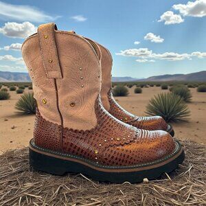 Ariat Pink Suede & Brown Leather Fatbaby Boots Size 6 B Western Cowboy